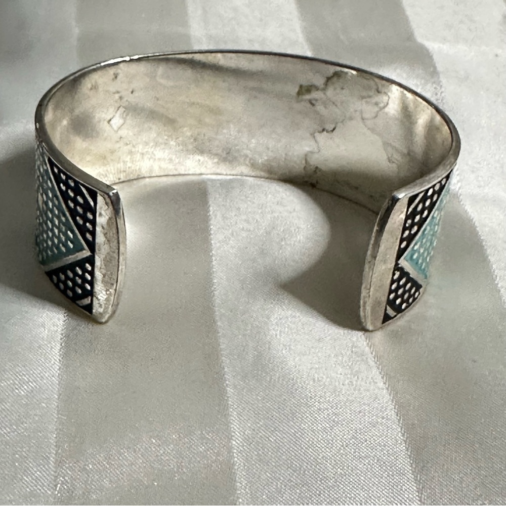 Montana Silversmiths Silver and Black Cuff Bracelet with Turquoise Accent. Solid - Picture 3 of 13